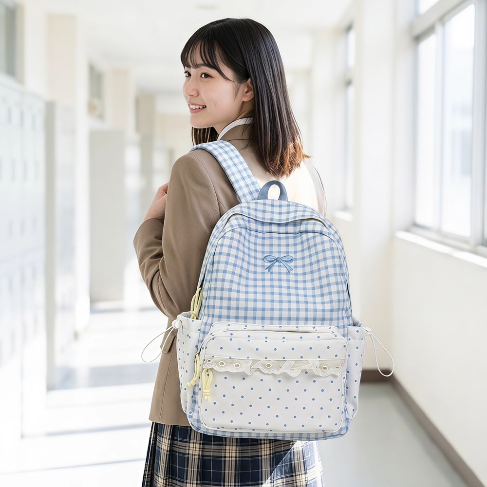 Fashion Backpack Women - Fashion Sweet Polka Dot Backpack Plaid