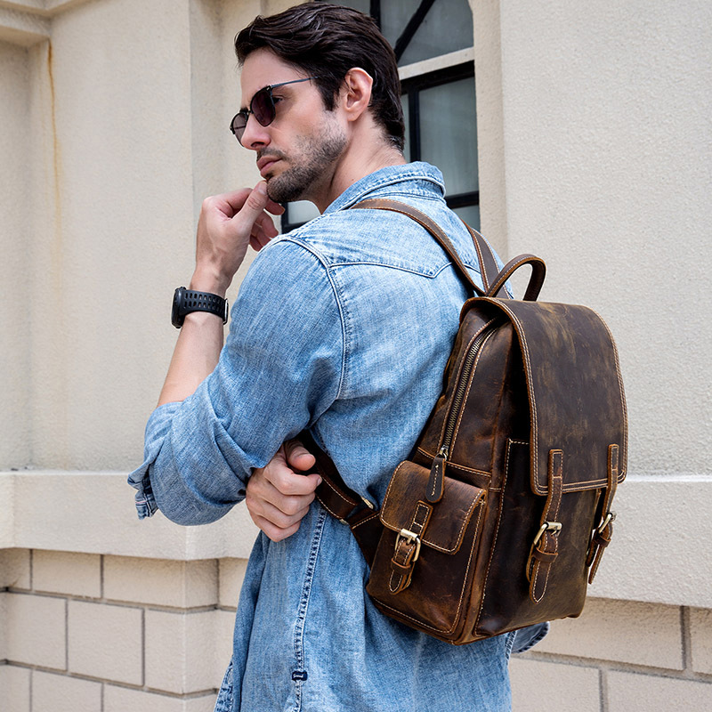 Crazy Horse Leather Backpack f - đánh giá và giá Leather Backpack Vintage